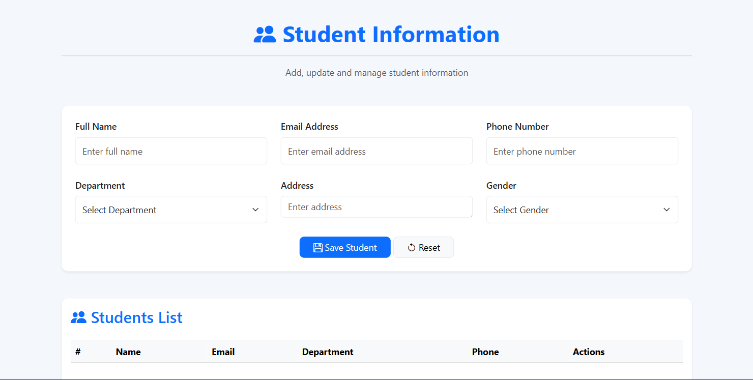 Student Management System Screenshot